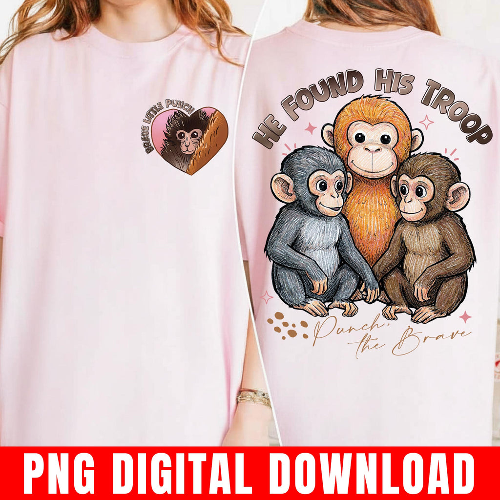 Team Punch The Monkey Png File, Baby Monkey Illustration, Front and Back Print, Cute Rescue Macaque Digital Download